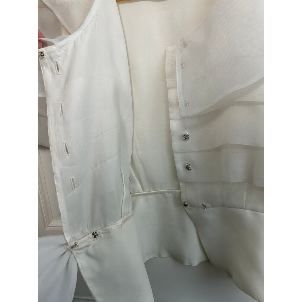 Ann Hobbs Cattiva Organza Tiered Bow Blouse White 80s Union Made USA Women XS - Picture 7 of 13